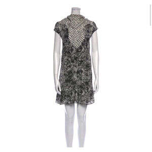 Proenza Schouler 100% Silk Mini Dress Tie Neck Lined Size 4 Black White Floral
